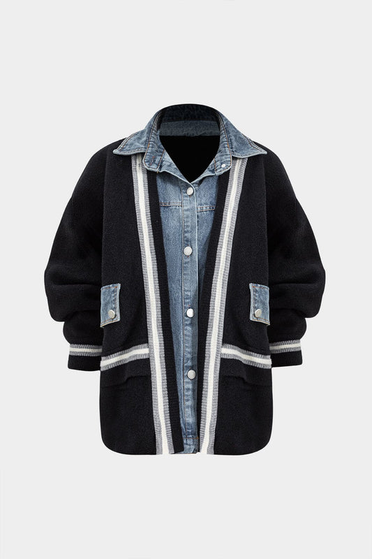 Damen Denim-Hemd-Cardigan Kombi Blau - Norvielle