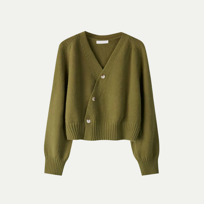 Damen Cardigan Oversized Schrägknöpfe Beige Winter