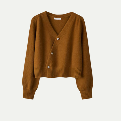Damen Cardigan Oversized Schrägknöpfe Beige Winter