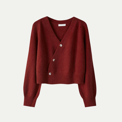 Damen Cardigan Oversized Schrägknöpfe Beige Winter