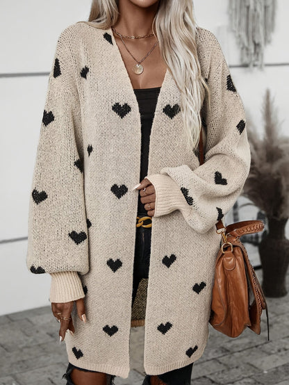 Damen Strickjacke Herzmuster Knopfverschluss