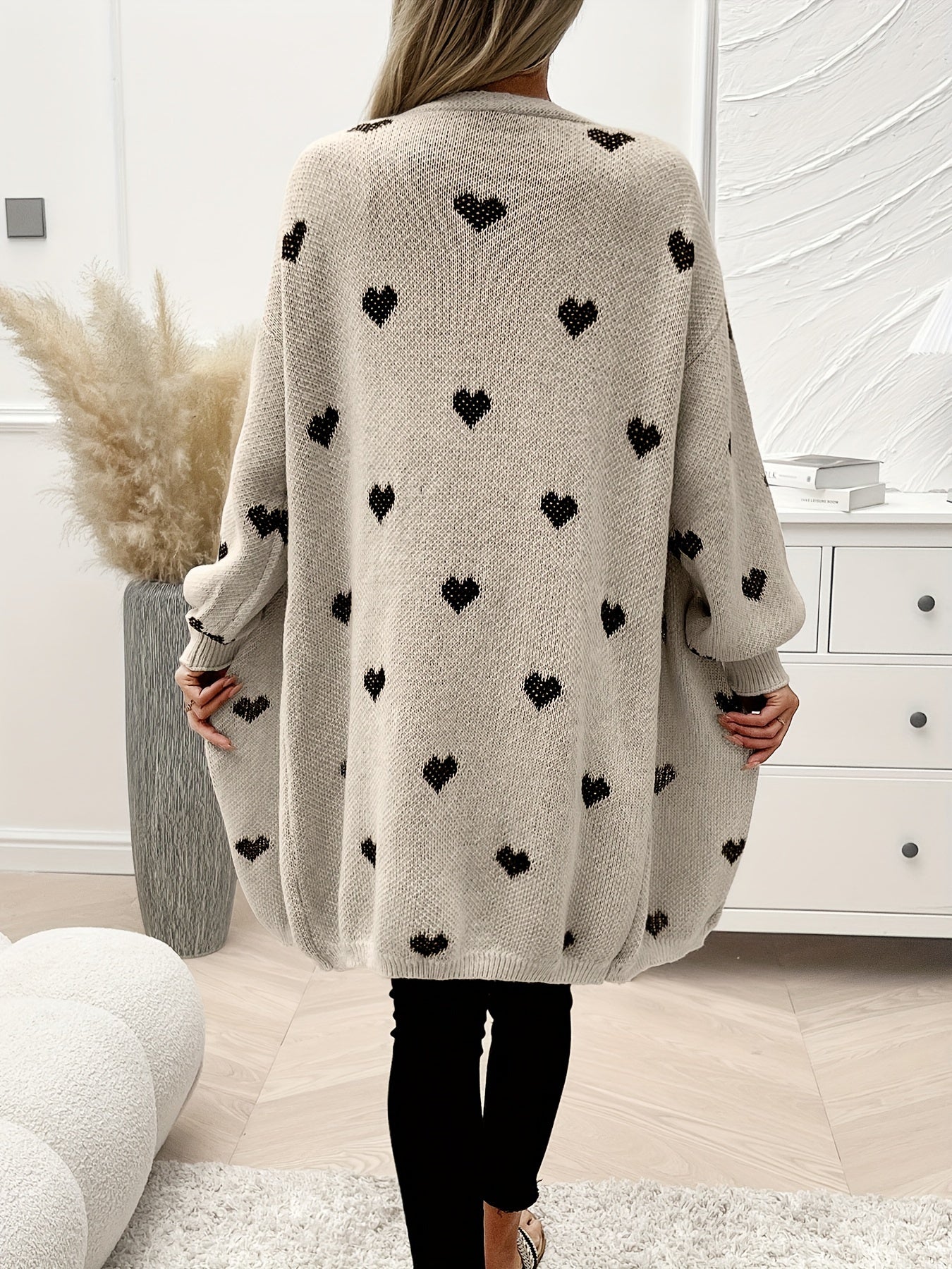 Damen Strickjacke Herzmuster Knopfverschluss