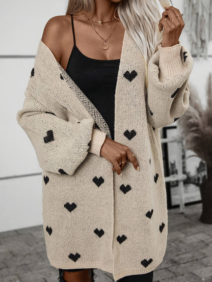 Damen Strickjacke Herzmuster Knopfverschluss