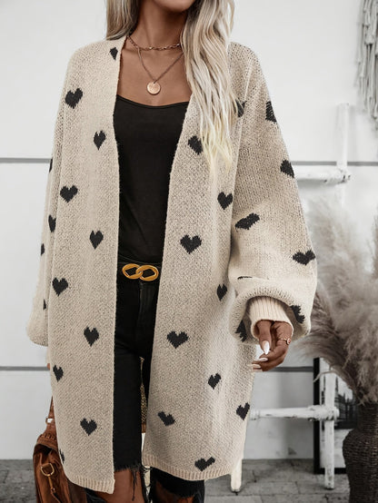 Damen Strickjacke Herzmuster Knopfverschluss