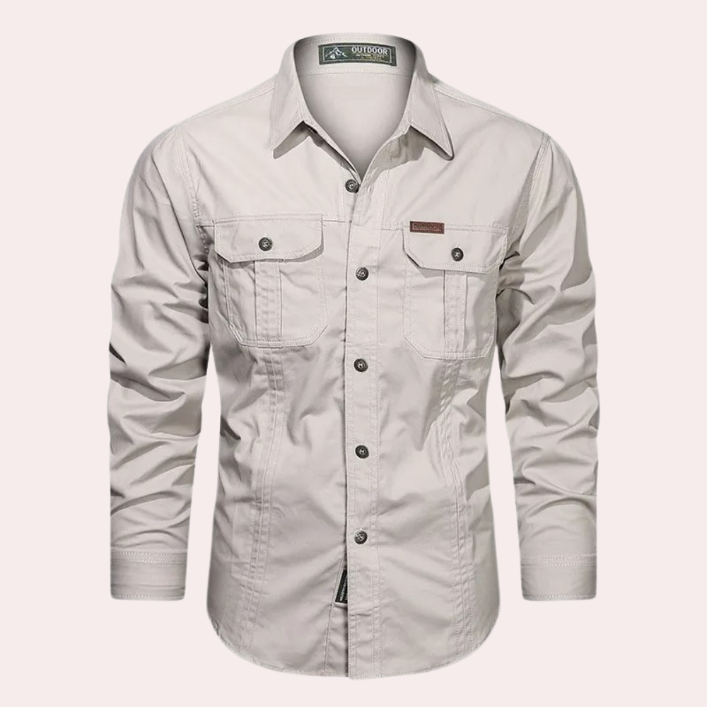 Herren Langarmhemd Button-Up Casual Baumwolle Blau - Eveloria