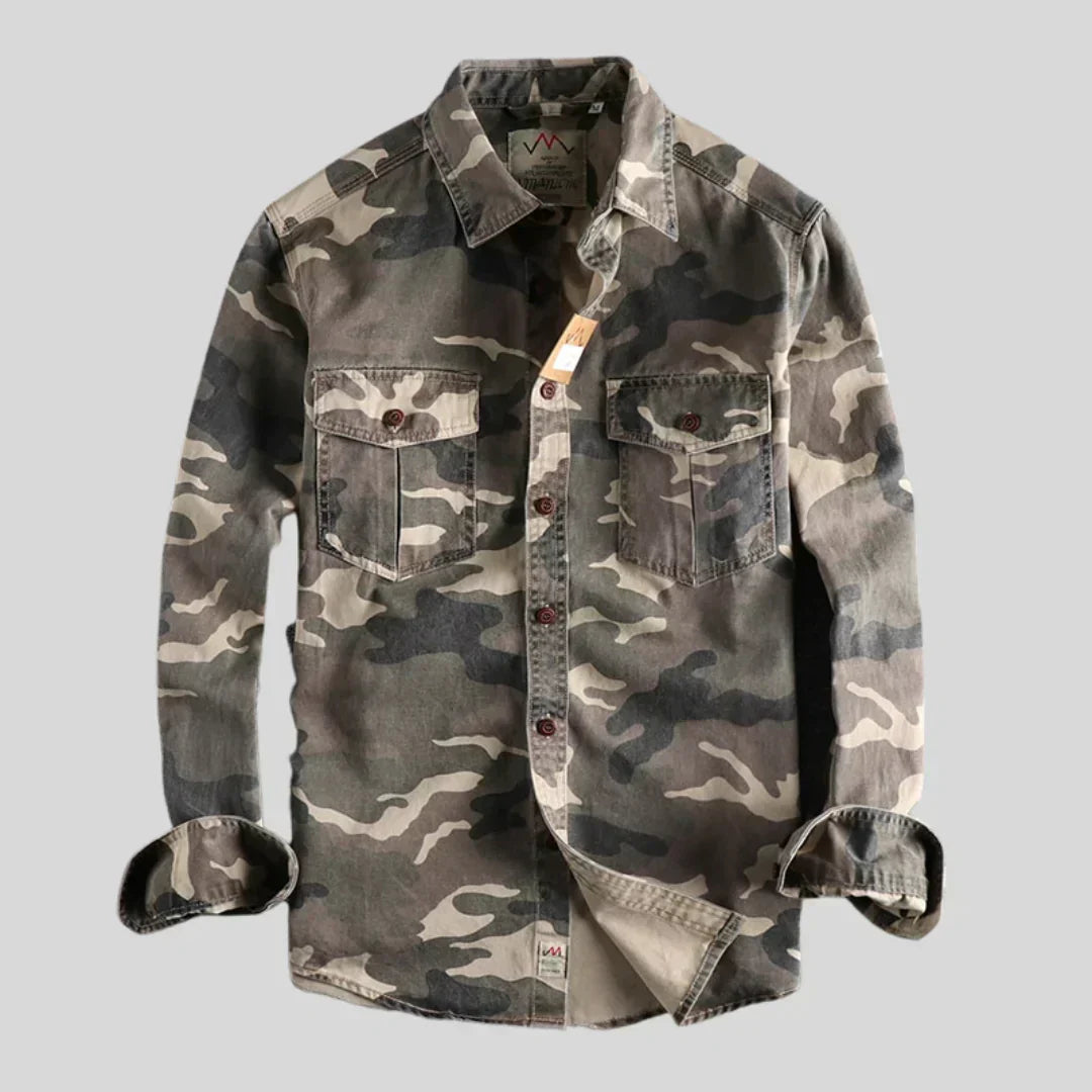 Cargo-Hemd – mit Knöpfen – Langarm – Camouflage-Hemd – Overshirt für Herren-Beige-S-Chaps Herrenmode