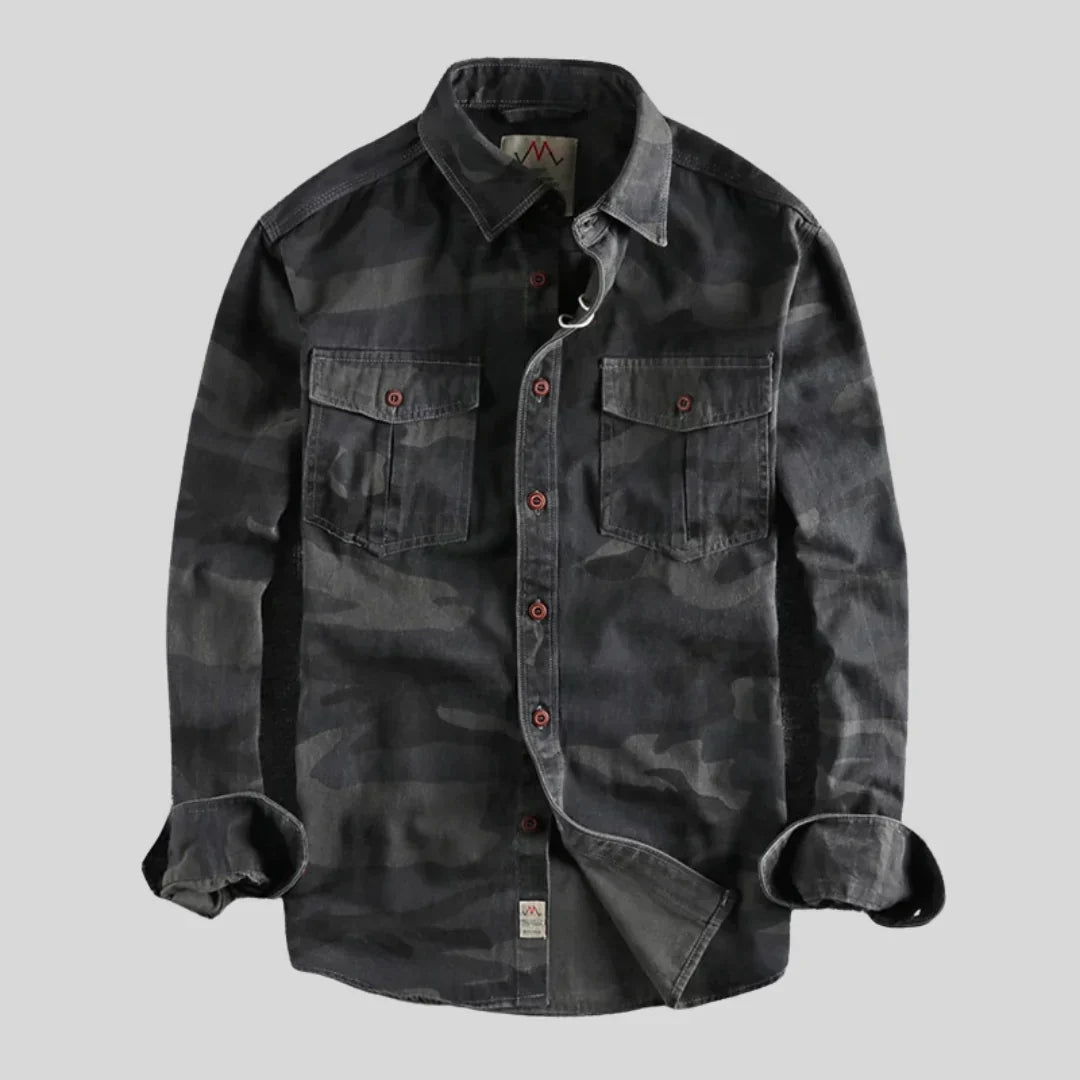 Herren Overshirt Langarm Camouflage Hemd mit Knöpfen - Eveloria