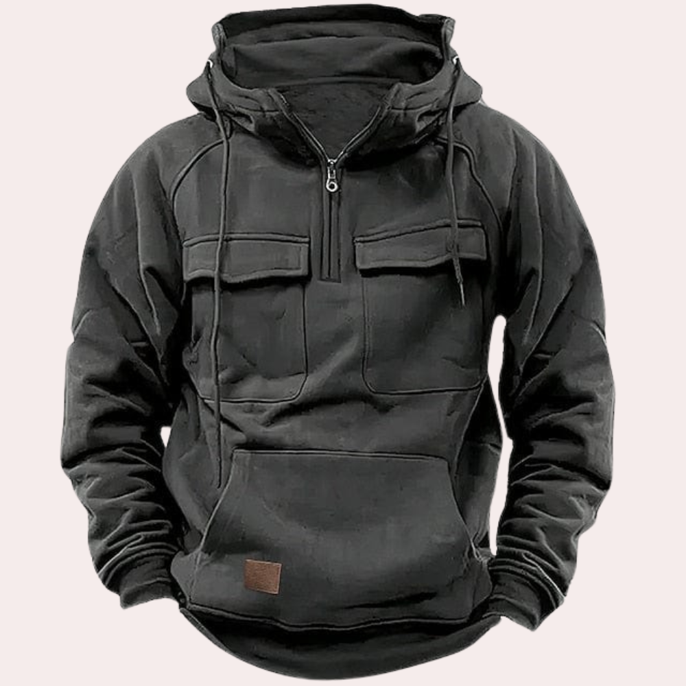 Herren Pullover Hoodie Mit Reißverschluss und Taschen Schwarz - Eveloria