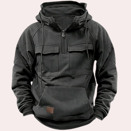Herren Pullover Hoodie Mit Reißverschluss und Taschen Schwarz - Eveloria
