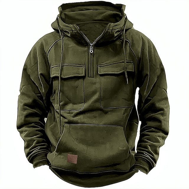 Cargo-Hoodie | Viertelreißverschluss | Fleecegefüttert | Pullover-Hoodie | Herren-Hoodie-Dunkelgrün-S-Chaps Herrenmode