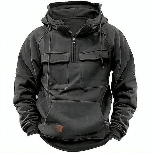 Herren Fleece-Hoodie Viertelreißverschluss Schwarz - Eveloria