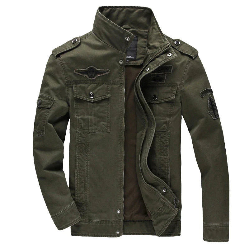Herren Militärjacke Reißverschluss Lässig Beige - Eveloria