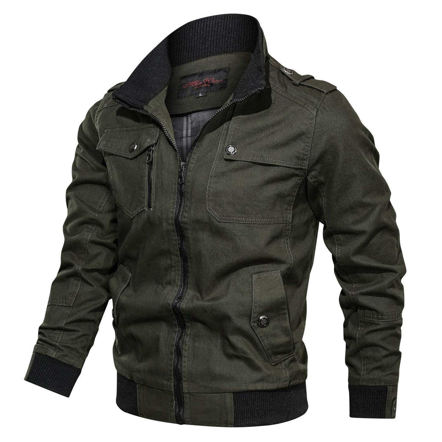 Herren Übergangsjacke Cargojacke Reißverschluss Schwarz - Eveloria