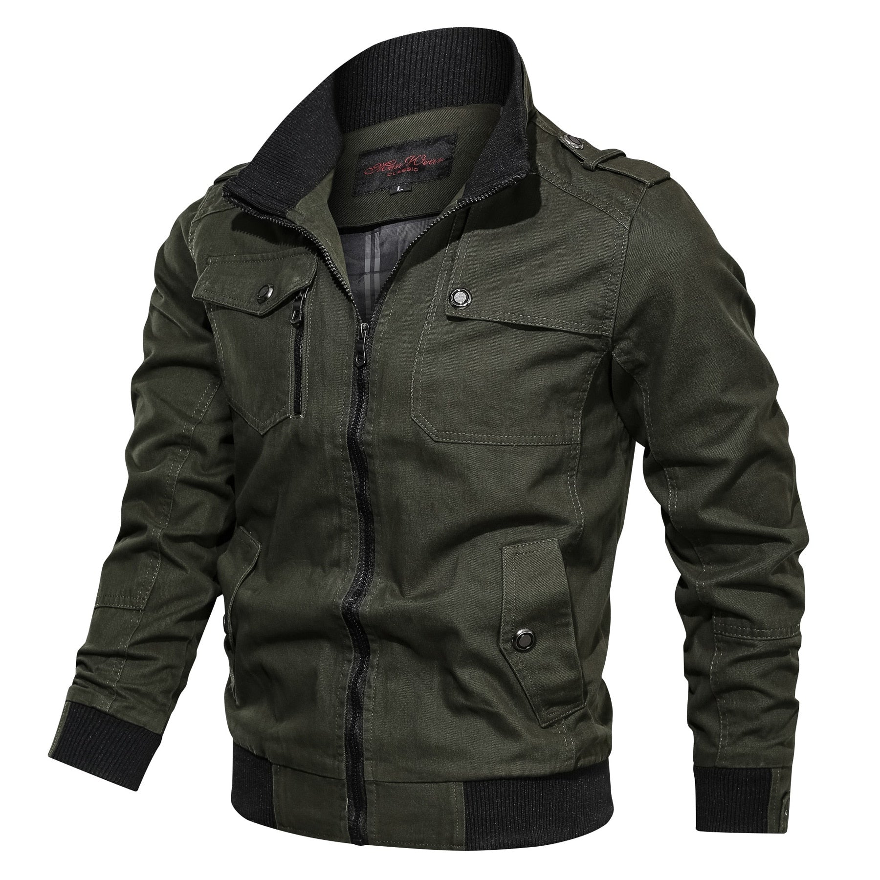 Herren Übergangsjacke Cargojacke Reißverschluss Schwarz - Eveloria