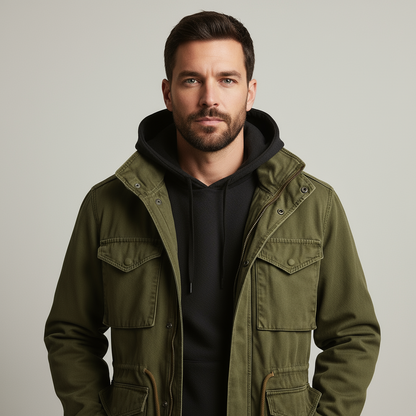 Herren Parka Jacket Kordelzug Army Style Olive - Eveloria
