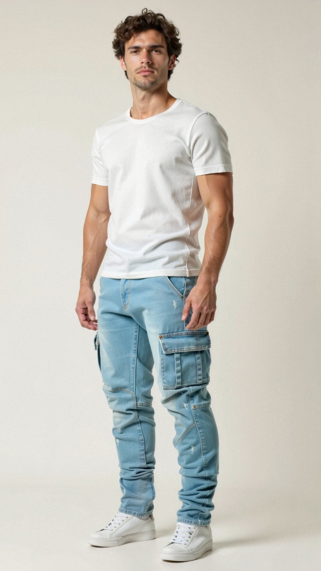 Herren Skinny-Jeans Dehnbar Mit Taschen Dunkelblau - Eveloria