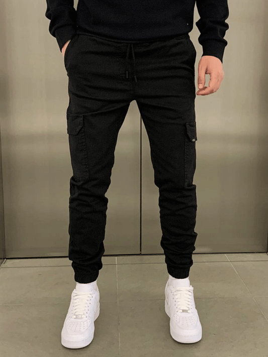 Herren Cargo-Jogger Skinny Drawstring Cargohosen Schwarz - Eveloria