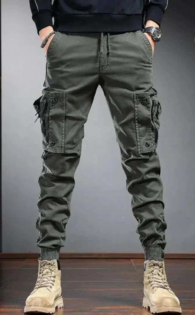Cargo Jogger - Skinny - Taschen - Cargohosen - Herrenhosen-Dunkelgrün-S-Chaps Herrenmode