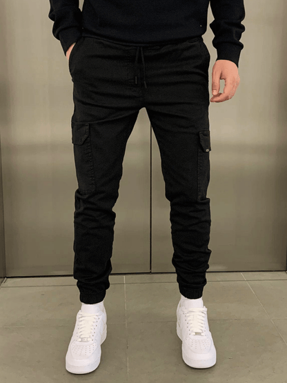 Herren Cargo Jogger Slim Fit Kordelzug Schwarz - Eveloria