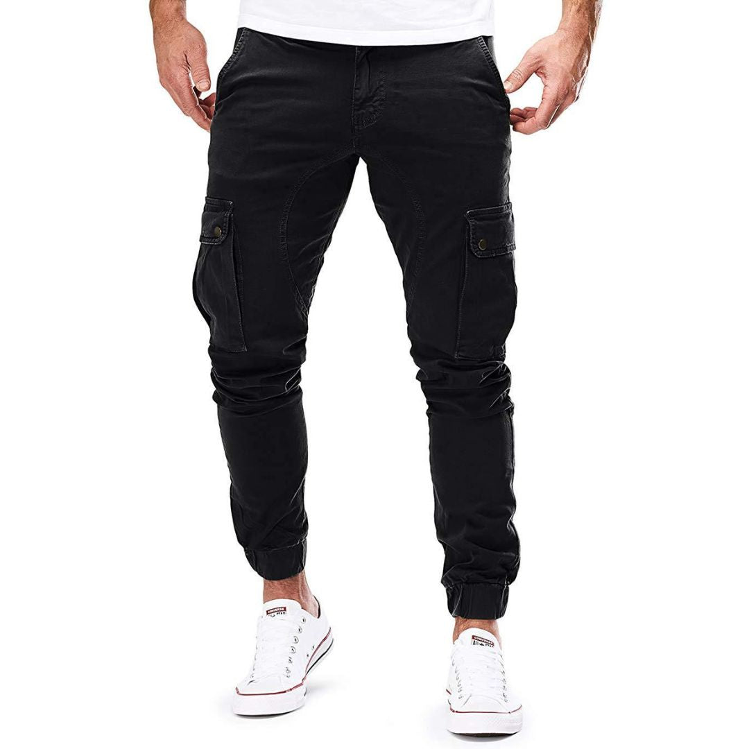 Herren Jogger Stretch-Cargohose schmale Passform Schwarz - Eveloria
