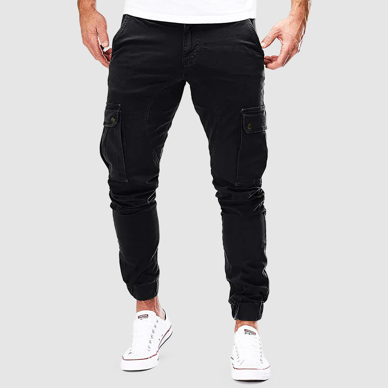 Cargo-Jogger – schmale Passform – Taschen – Cargohosen – Herrenhosen-Schwarz-M-Chaps Herrenmode