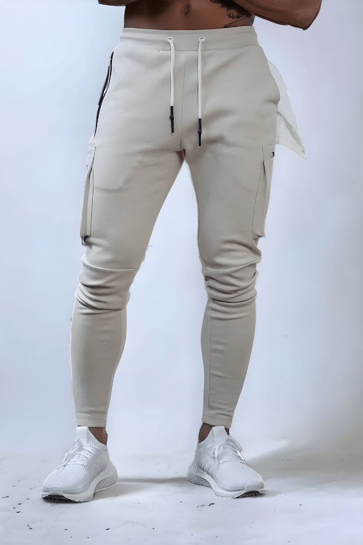 Cargo-Jogginghosen – Kordelzug – Jogginghosen – Cargohosen – Trainingshosen für Herren-Beige-S-Chaps Herrenmode