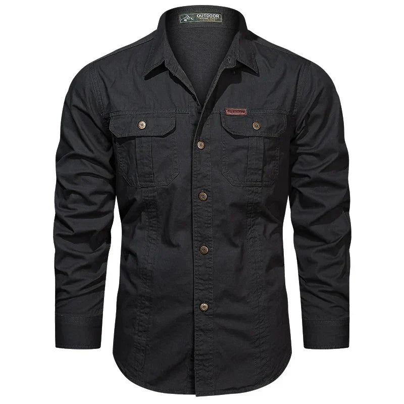 Cargo-Shirt – Langärmliges Herrenhemd mit Knöpfen und Taschen-Schwarz-M-Chaps Herrenmode