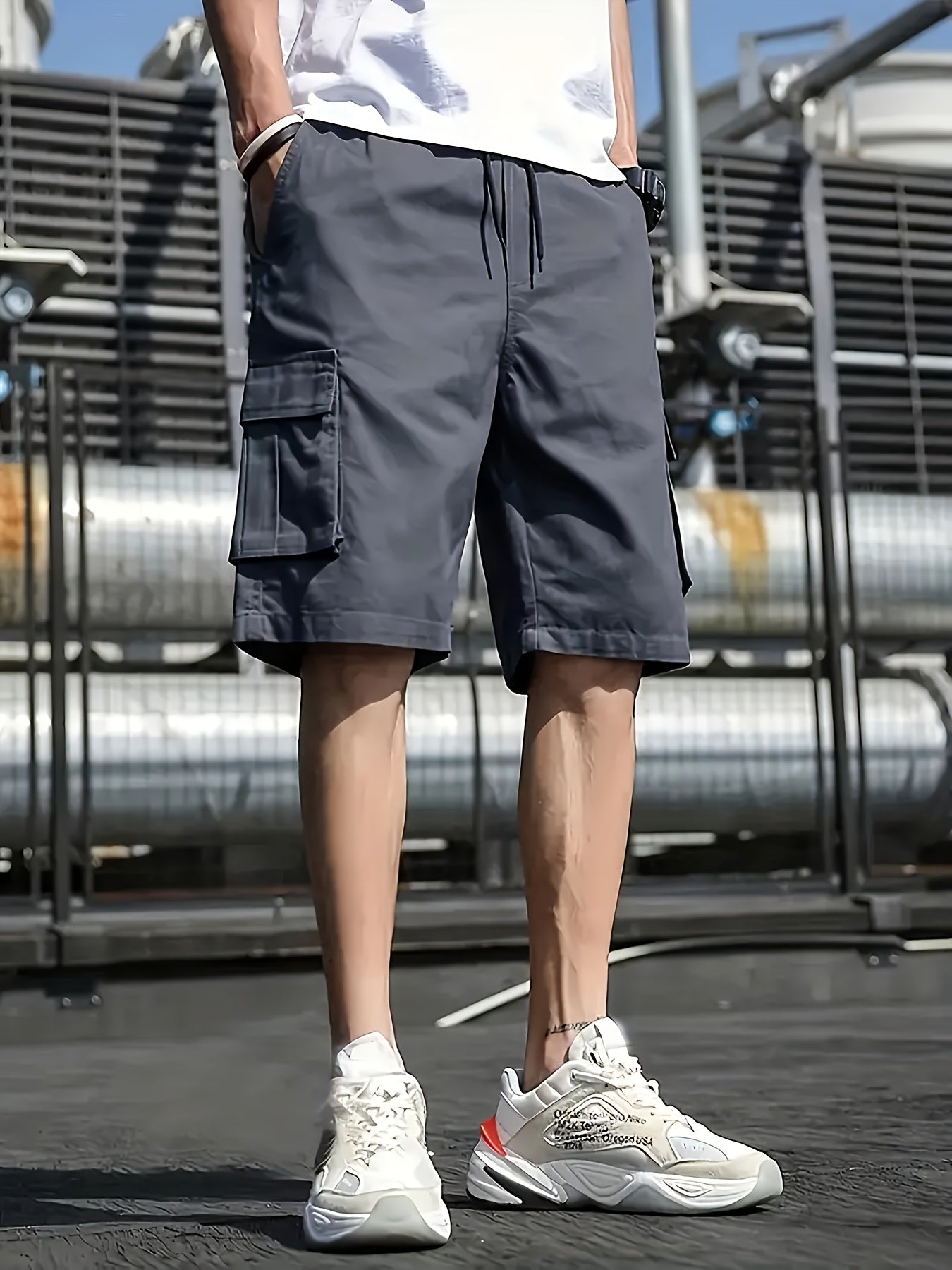 Herren Cargo Shorts Loose Fit Kordelzug Beige - Eveloria