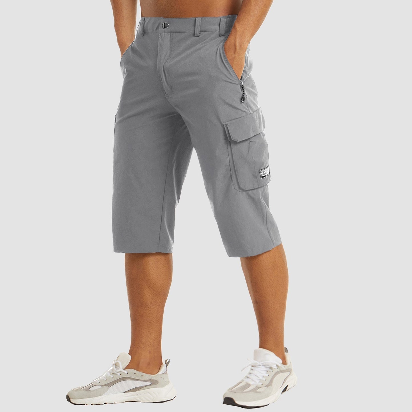 Cargo-Shorts – Lässige, schnell trocknende lange Cargo-Shorts für Männer-Hellgrau-M-Chaps Herrenmode