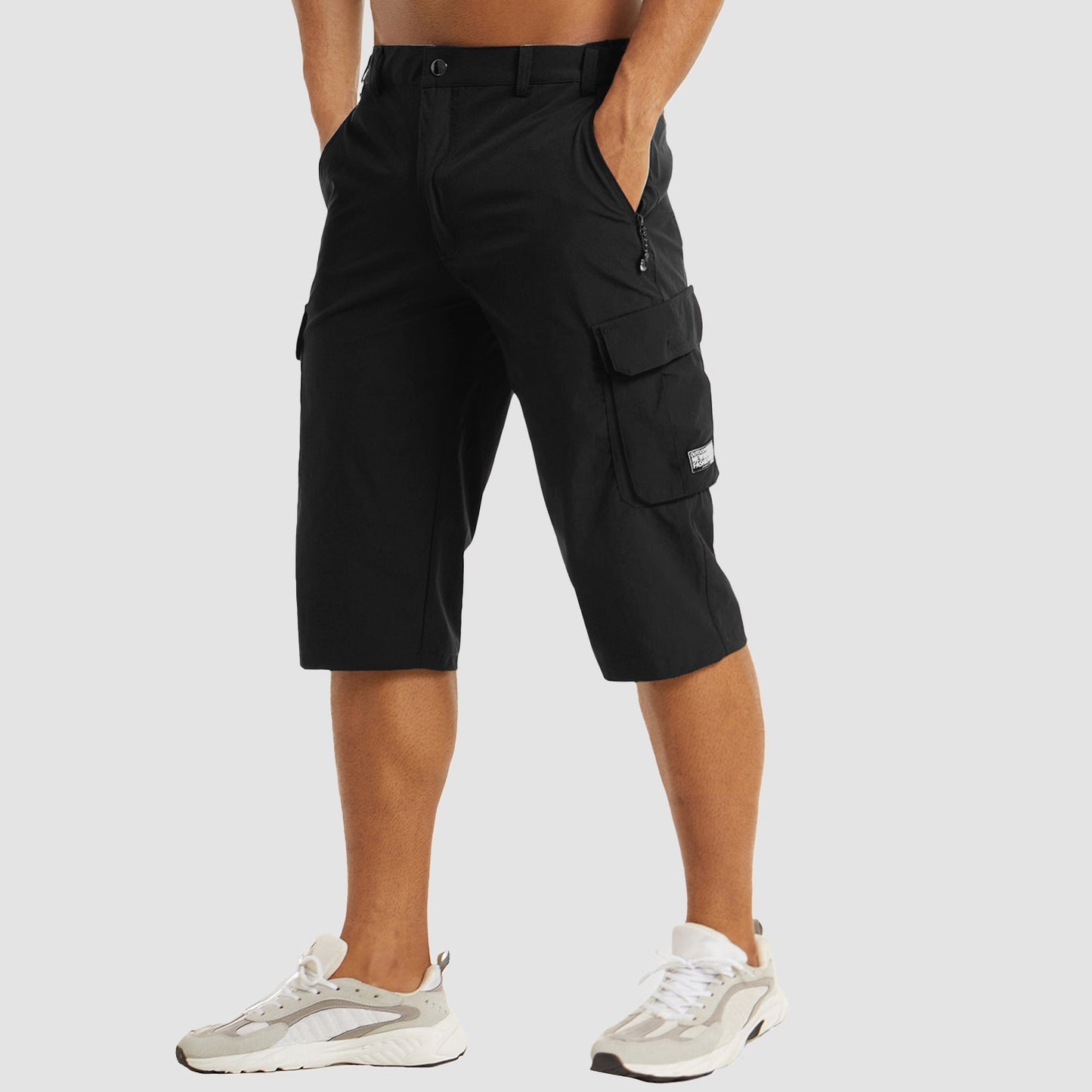Cargo-Shorts – Lässige, schnell trocknende lange Cargo-Shorts für Männer-Schwarz-M-Chaps Herrenmode
