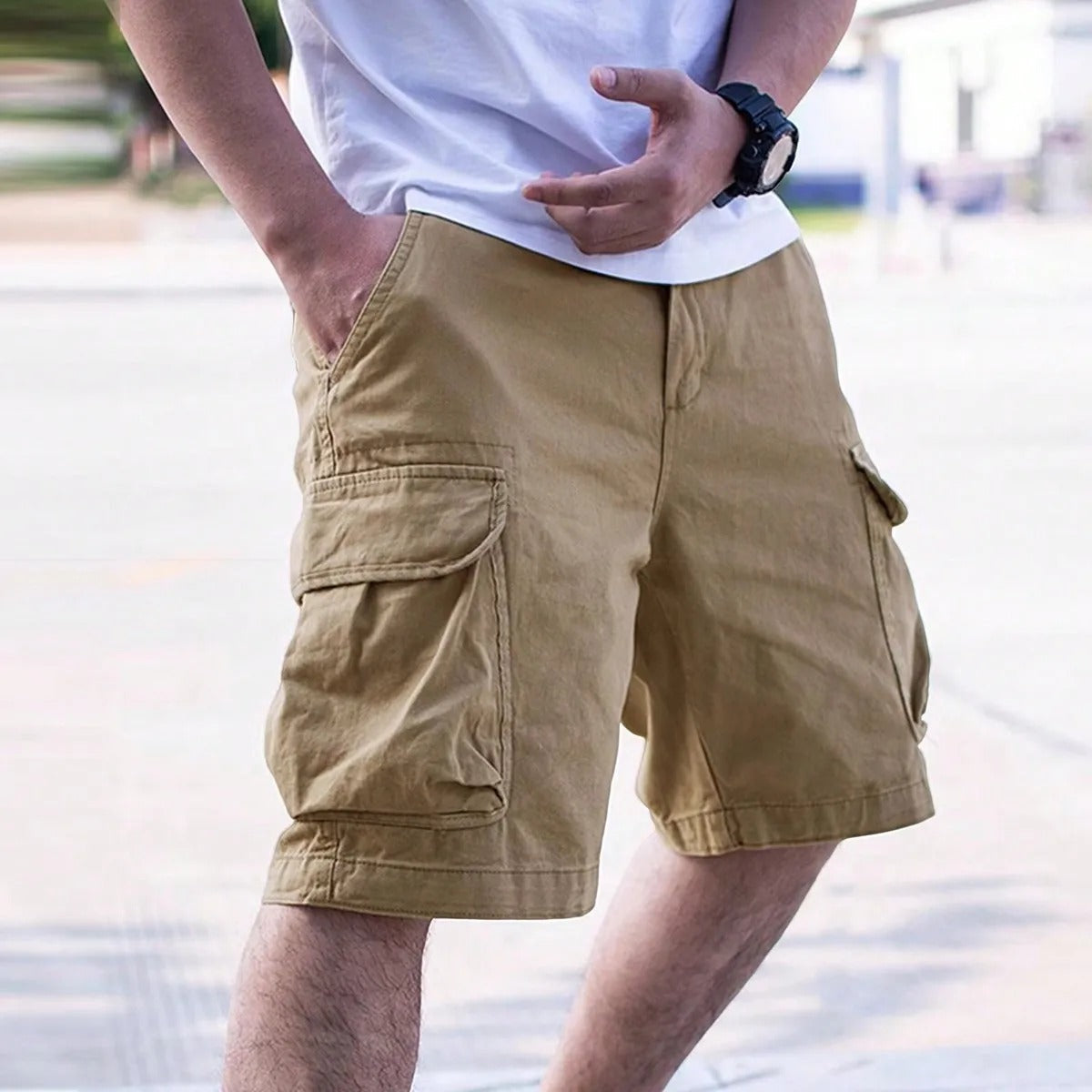 Herren Cargo-Shorts Lockere Passform Mehrere Taschen Beige - Eveloria