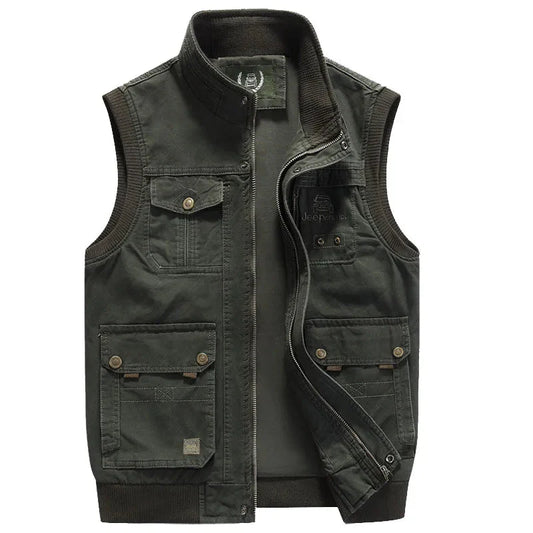 Herren Arbeitsweste Zip-Up Cargo Vest mit Taschen Vintage Style - Eveloria