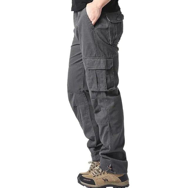 Cargohose – Elastischer Bund – Baumwolle – Gerade geschnittene Hose – Herrenhose-Grau-M-Chaps Herrenmode