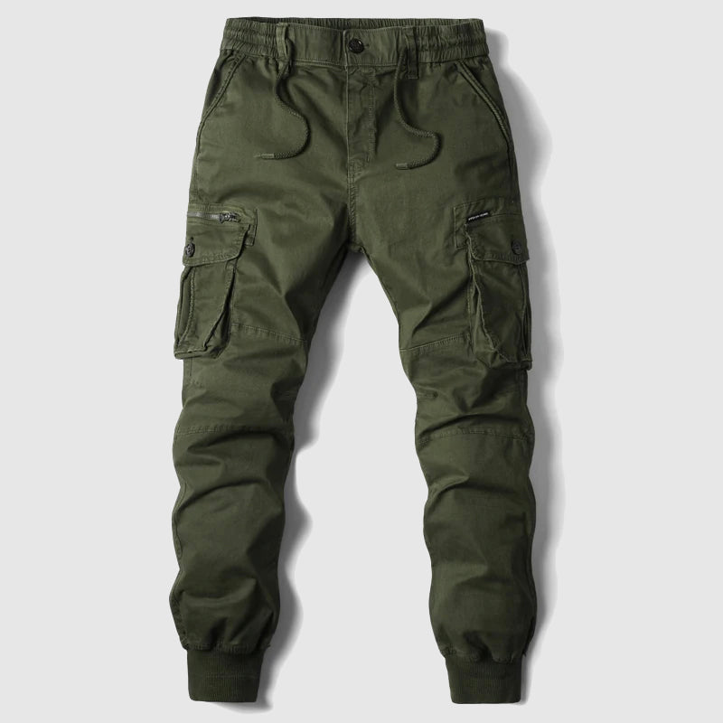 Cargohose | Elastischer Bund | Viele Taschen | Cargo-Jogginghose | Herrenhose-Grün-S-Chaps Herrenmode