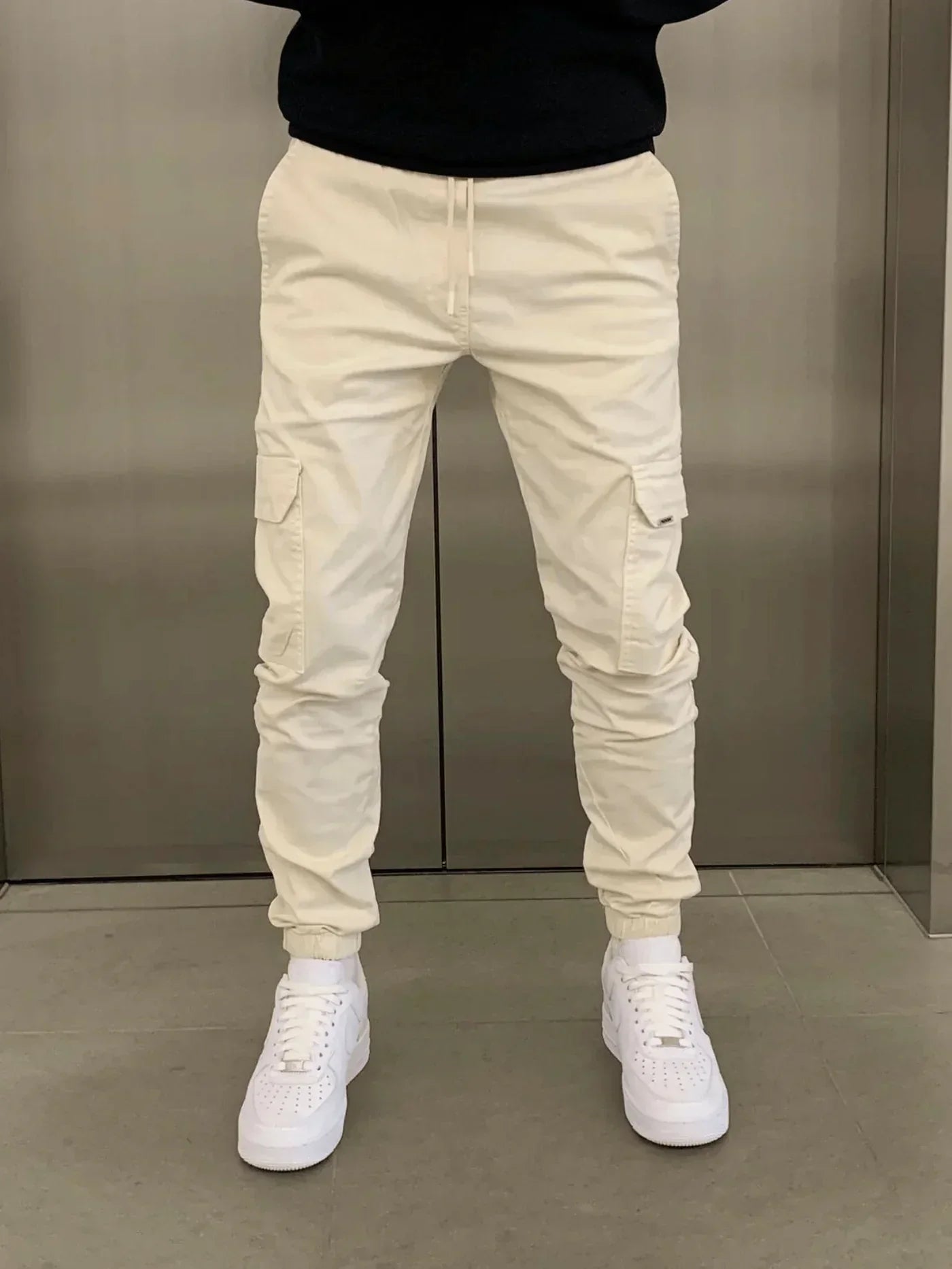 Cargohose - Herren Drawstring Skinny Cargohose-Beige-XS | 30-Chaps Herrenmode