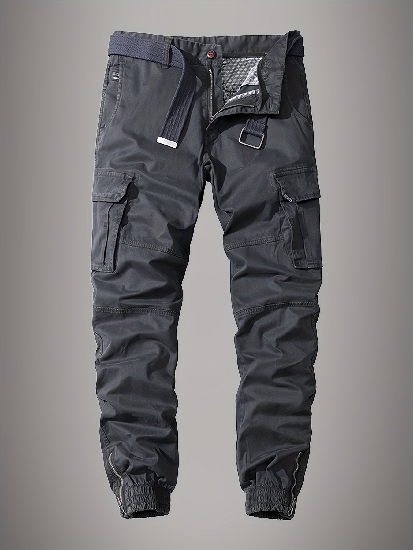 Cargohose – Lässige Cargohose für Männer mit Gummizug am Knöchel und Gürtel-Grau-30-Chaps Herrenmode