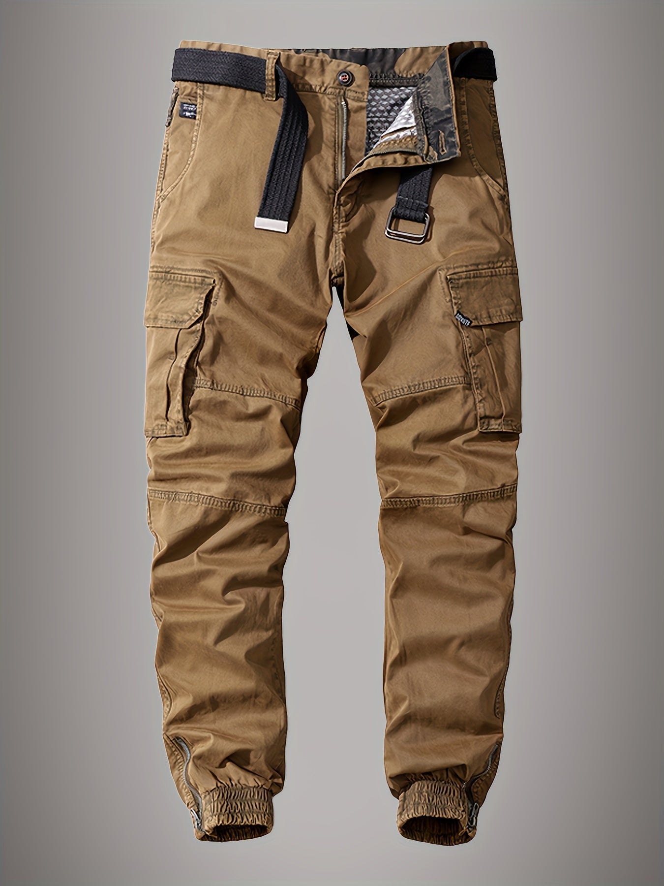 Cargohose – Lässige Cargohose für Männer mit Gummizug am Knöchel und Gürtel-Khaki-30-Chaps Herrenmode