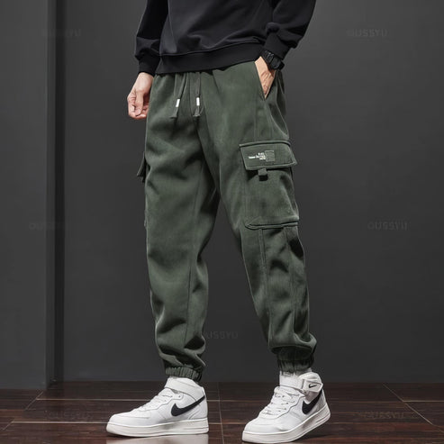 Herren Cargo-Hose Samt Loose Fit Beige - Eveloria