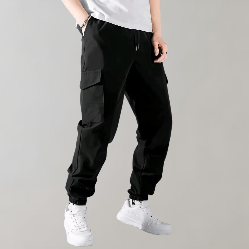 Herren Cargo-Jogginghose Schwarz Kordelzug - Eveloria