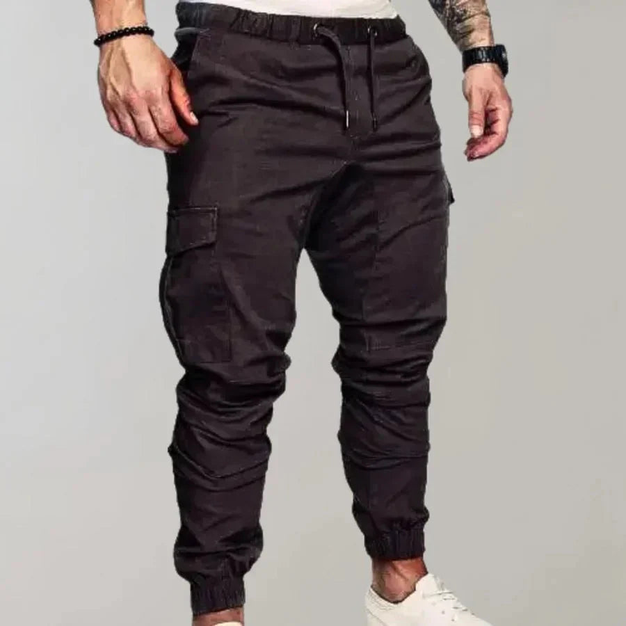 Herren Cargo-Hosen Elastisch Kordelzug Schwarz - Eveloria