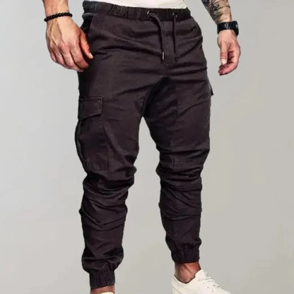 Herren Cargo-Hosen Elastisch Kordelzug Schwarz - Eveloria