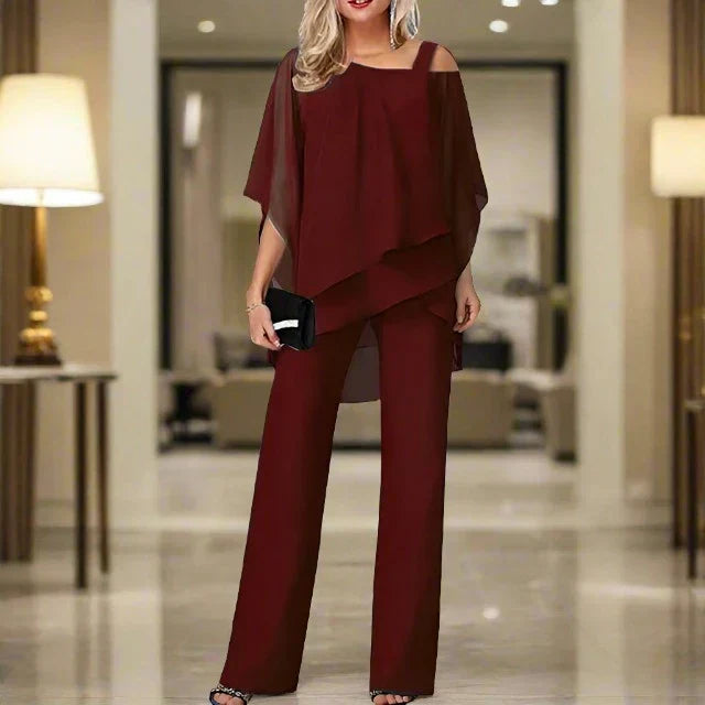 Eveloria Damen Chiffon Abendkleid Set Elegant