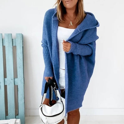 Damen Strickjacke Lang mit Kapuze