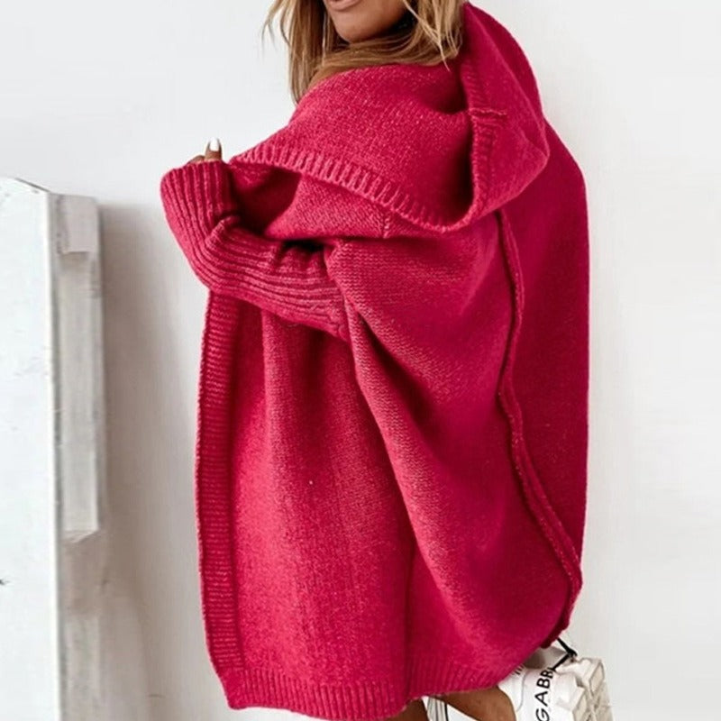 Damen Strickjacke Lang mit Kapuze