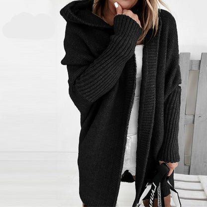 Damen Strickjacke Lang mit Kapuze