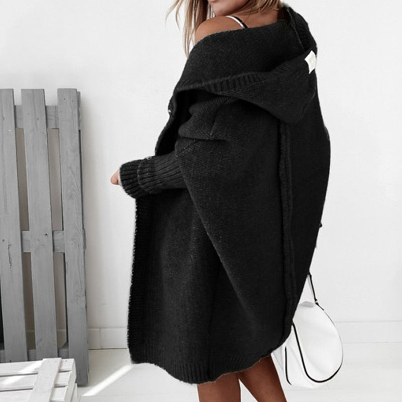Damen Strickjacke Lang mit Kapuze - Eveloria