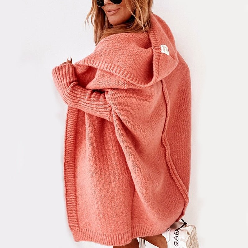 Damen Strickjacke Lang mit Kapuze