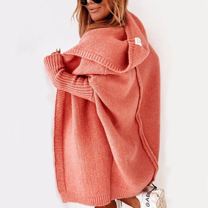 Damen Strickjacke Lang mit Kapuze