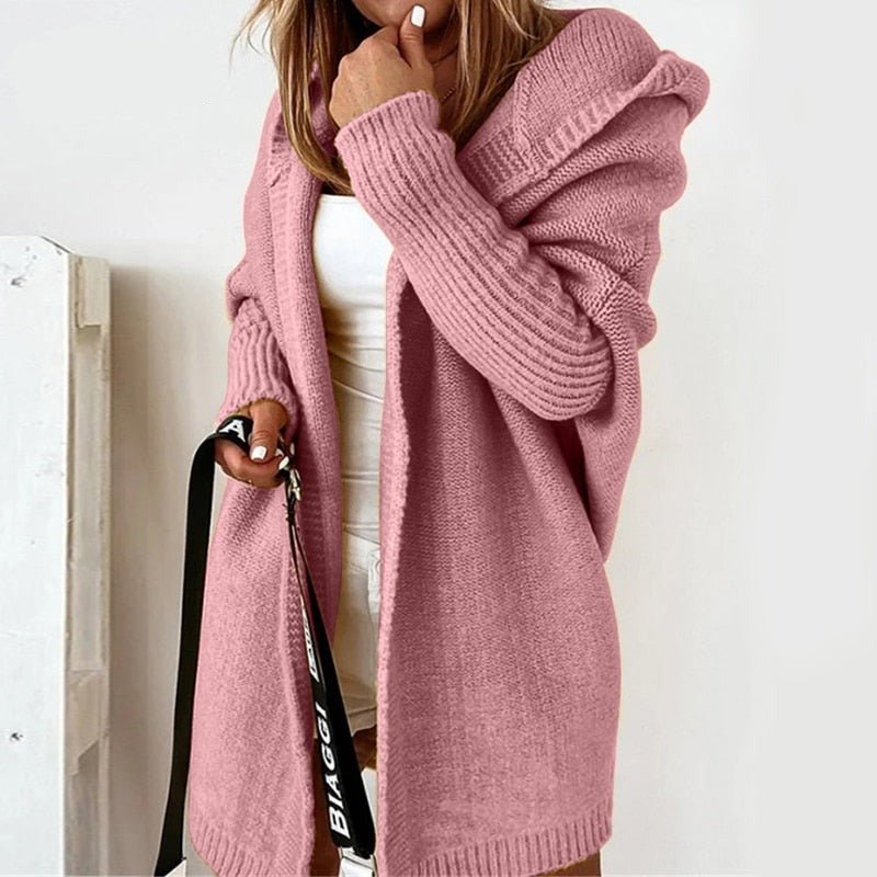 Damen Strickjacke Lang mit Kapuze