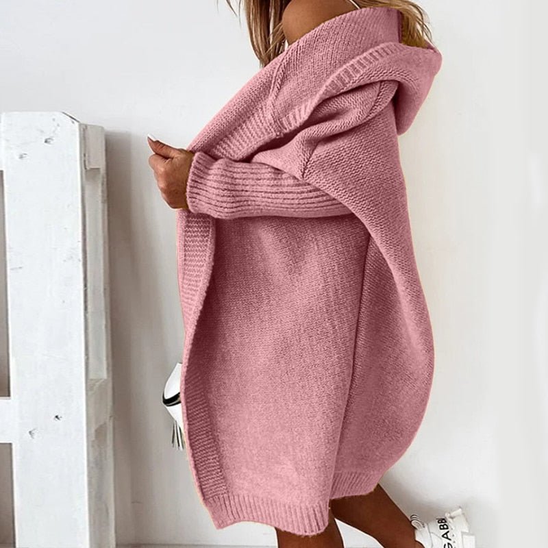 Damen Strickjacke Lang mit Kapuze